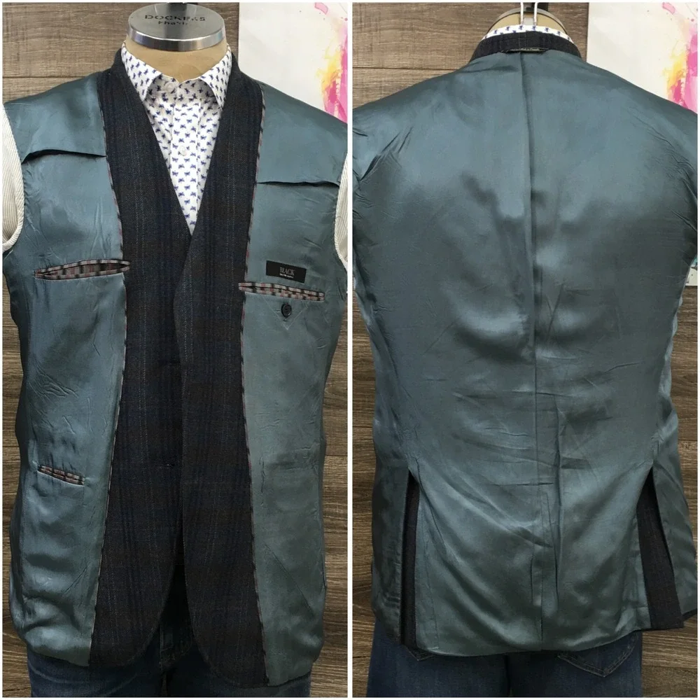 SAKS Mens Tweed Blazer Sport Coat Casual Jacket Size 40R Essential‎ Wool Suit